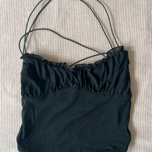 Tiger Mist Black Ruched Blouse with Sexy Back